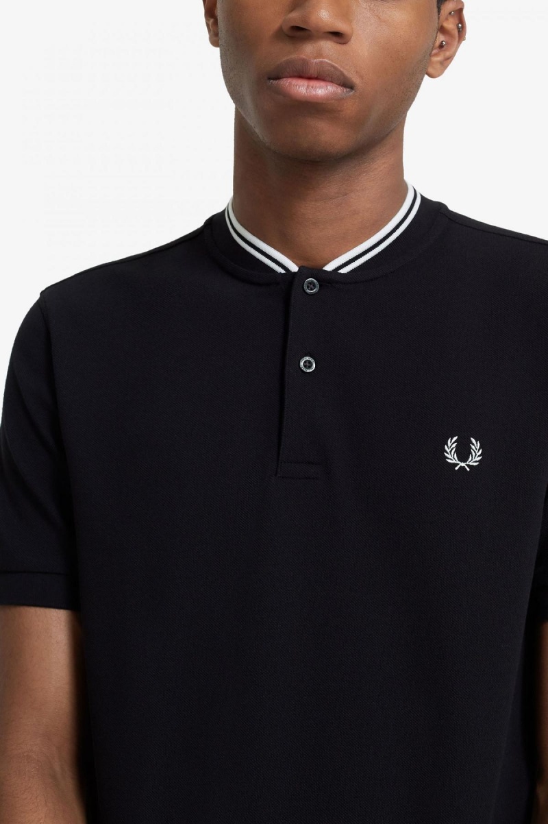 Black Fred Perry Bomber Collar Polo Shirt Men's Polo Shirts | MCAFT74890