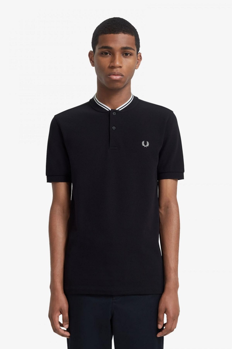 Black Fred Perry Bomber Collar Polo Shirt Men\'s Polo Shirts | MCAFT74890