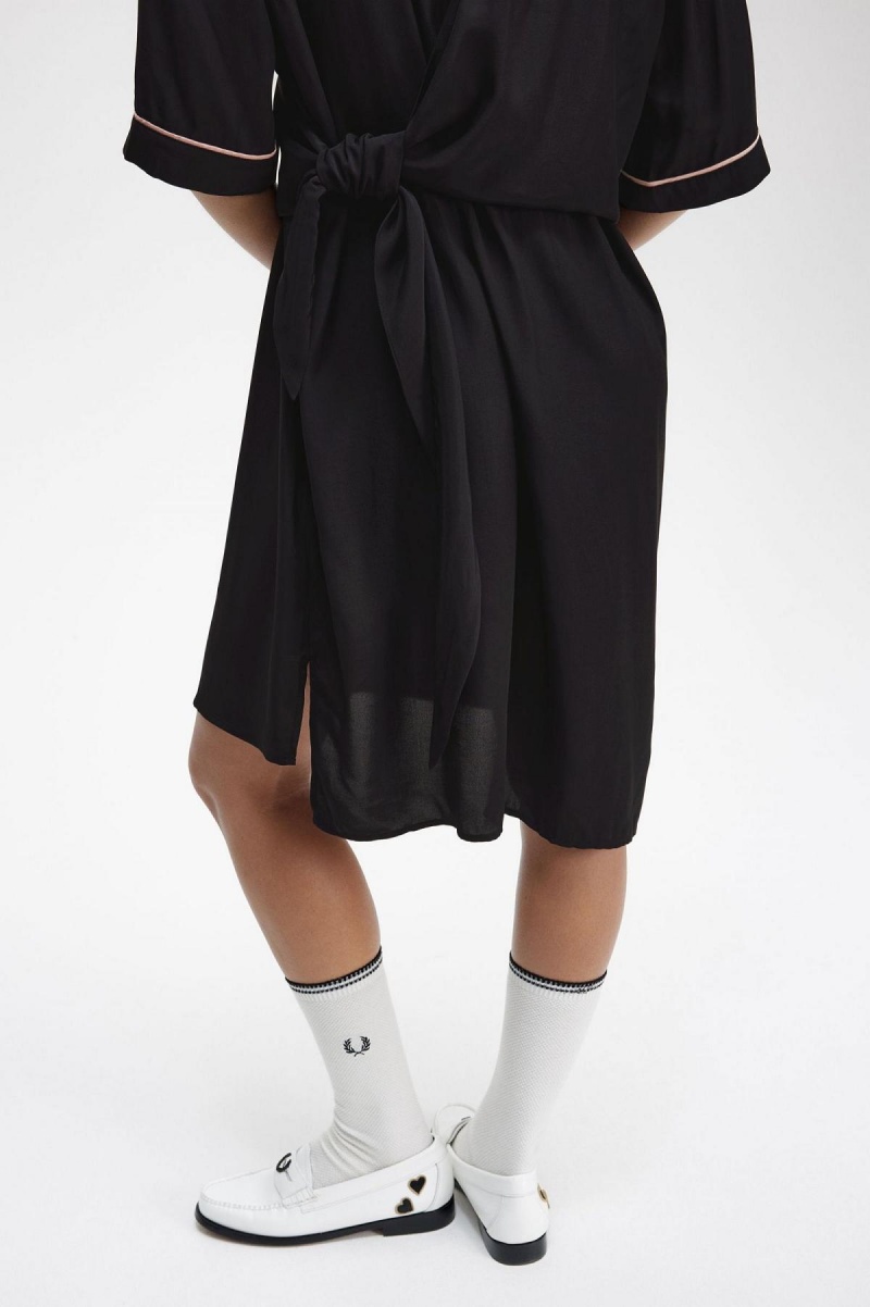 Black Fred Perry Bowling Shirt Women's Dress | ZCAMJ14035