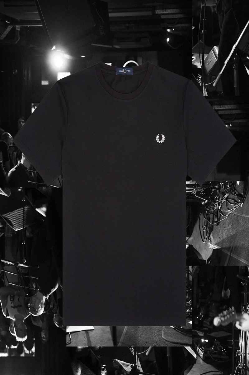 Black Fred Perry Bristol Ringer Men's T Shirts | PCAER12640