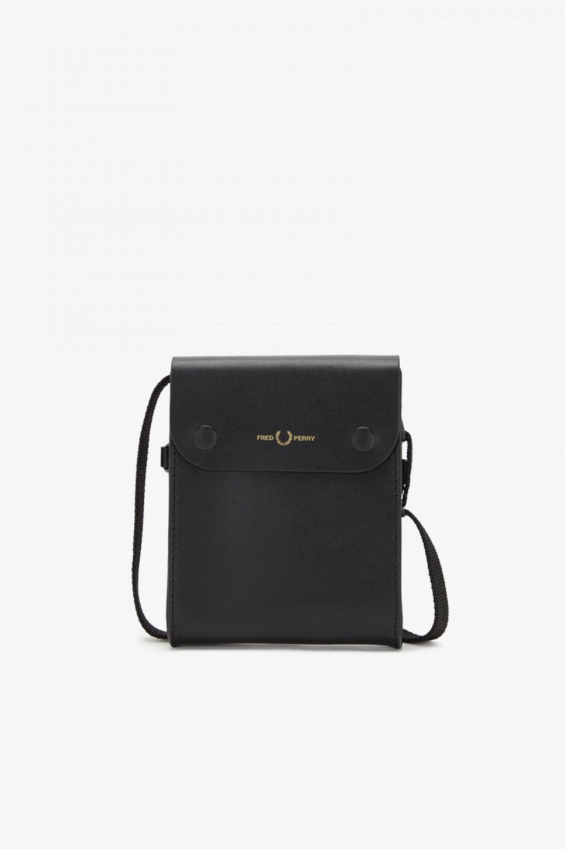 Black Fred Perry Burnished Leather Pouch Accessories Bag | ACAWC59200