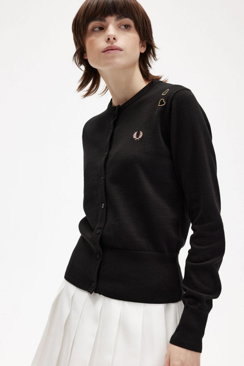 Black Fred Perry Button-Though Cardigan Women's Knitwear | CAQCS72237