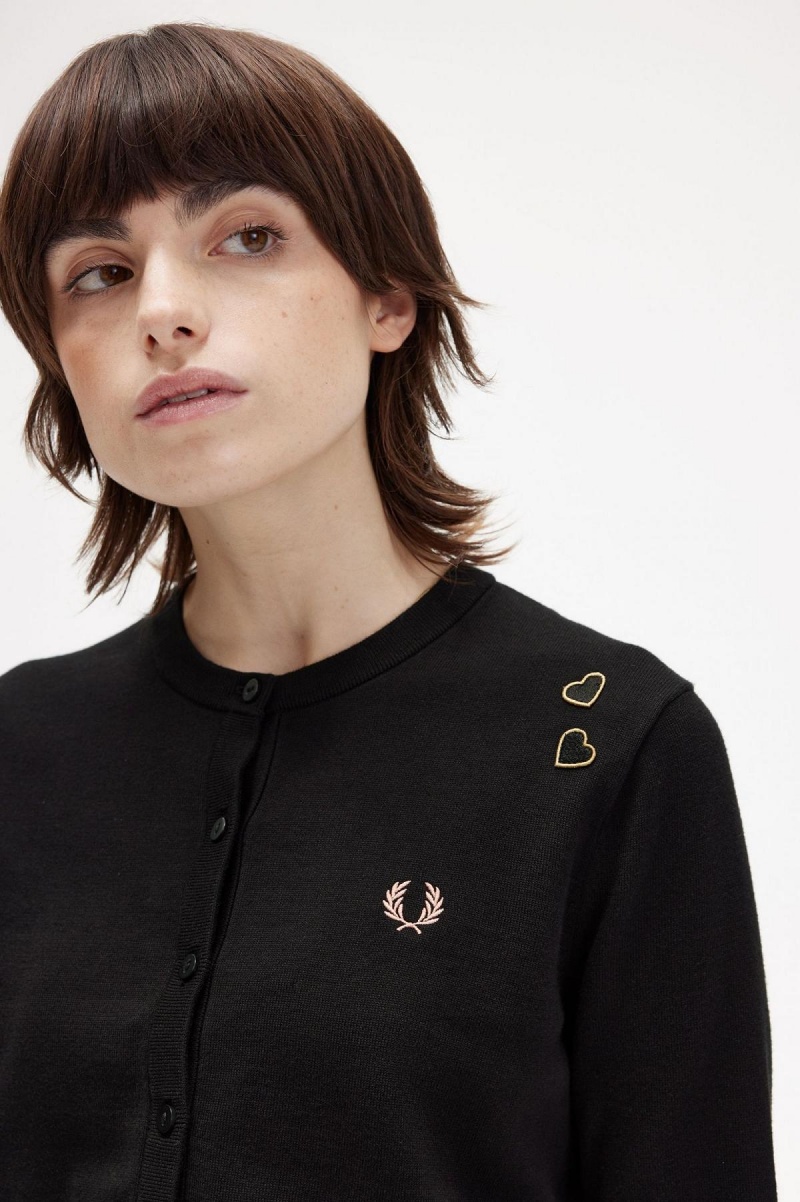 Black Fred Perry Button-Though Cardigan Women's Knitwear | CAQCS72237