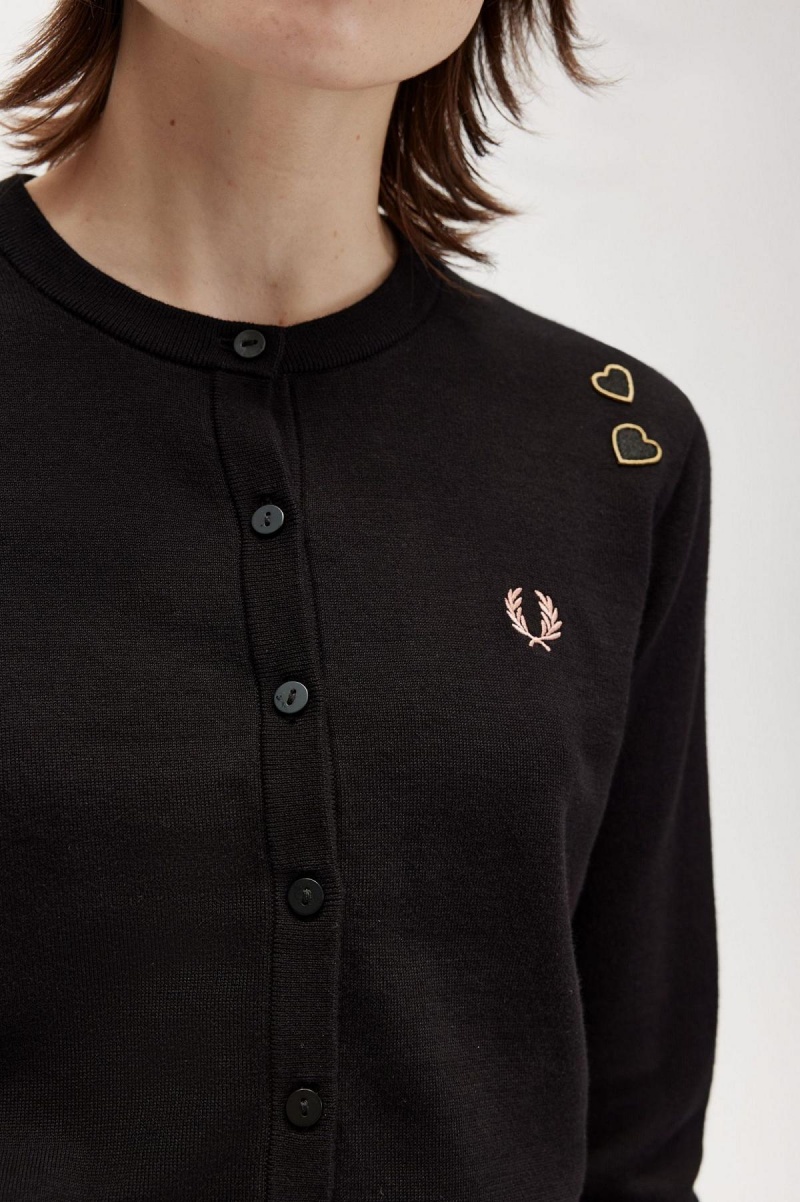 Black Fred Perry Button-Though Cardigan Women's Knitwear | CAQCS72237