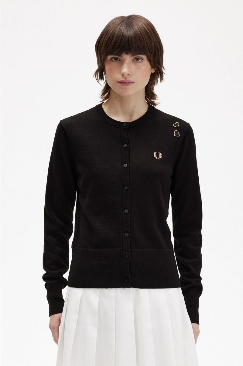 Black Fred Perry Button-Though Cardigan Women\'s Knitwear | CAQCS72237