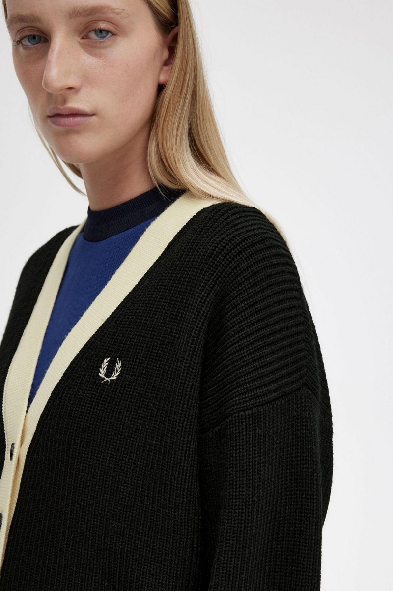 Black Fred Perry Button-Through Cardigan Women's Knitwear | LCATR74423