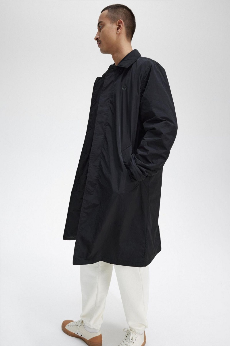 Black Fred Perry Button Through Mac Men's Coats | ACADF56124