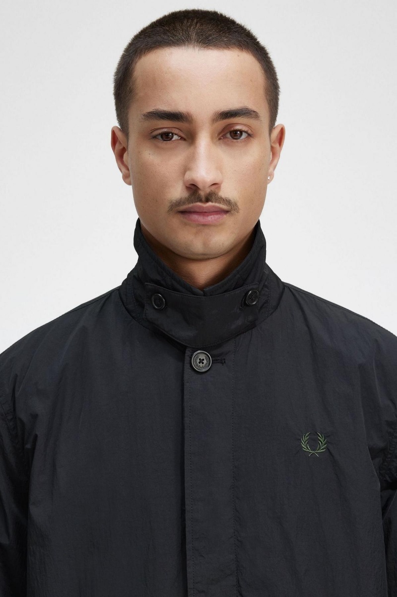 Black Fred Perry Button Through Mac Men's Coats | ACADF56124