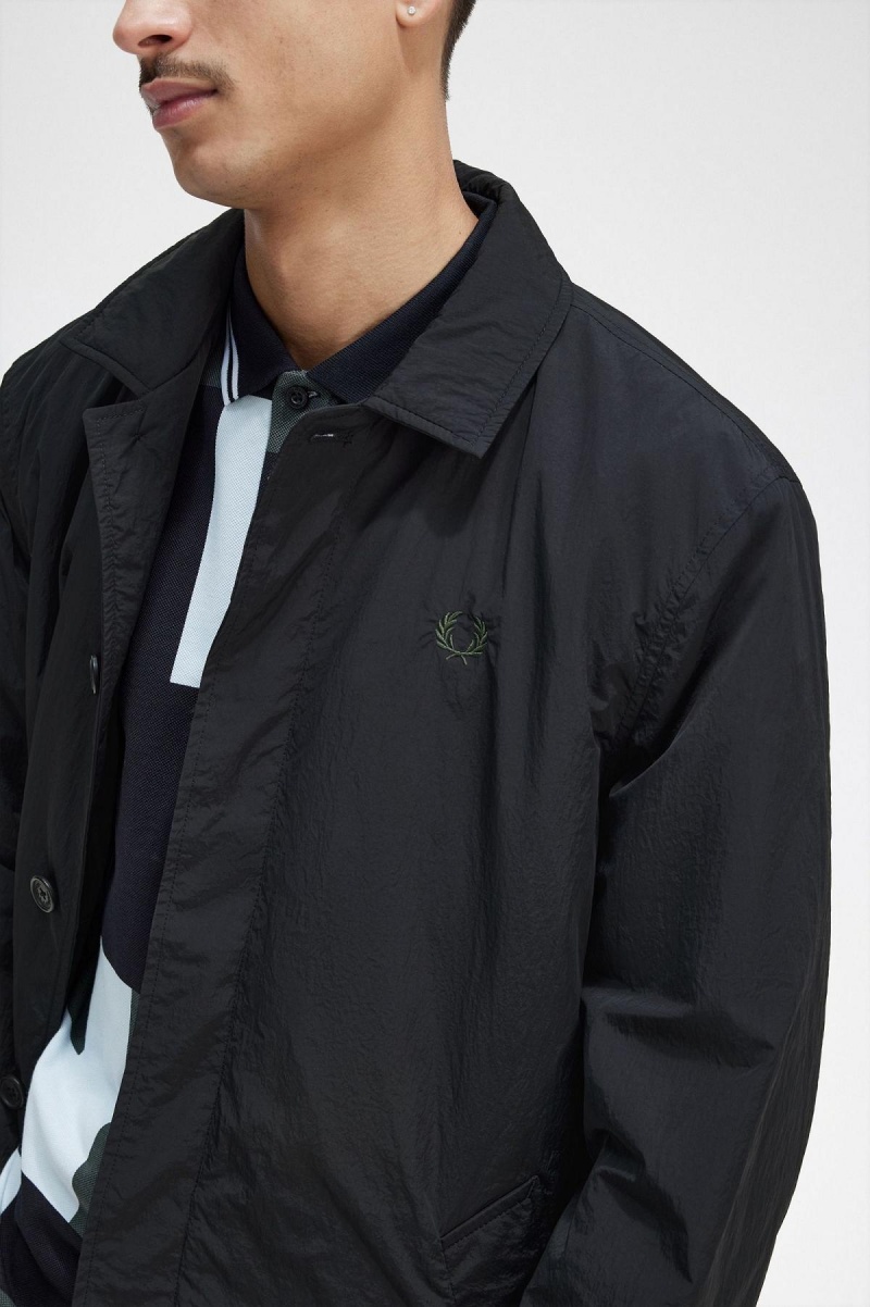 Black Fred Perry Button Through Mac Men's Coats | ACADF56124