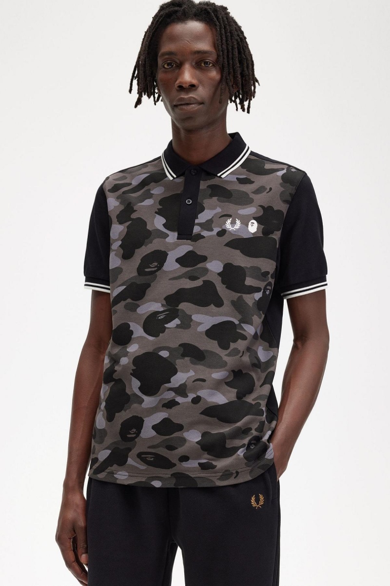 Black Fred Perry Camouflage Fred Perry Shirt Men's Polo Shirts | CAQAV63423