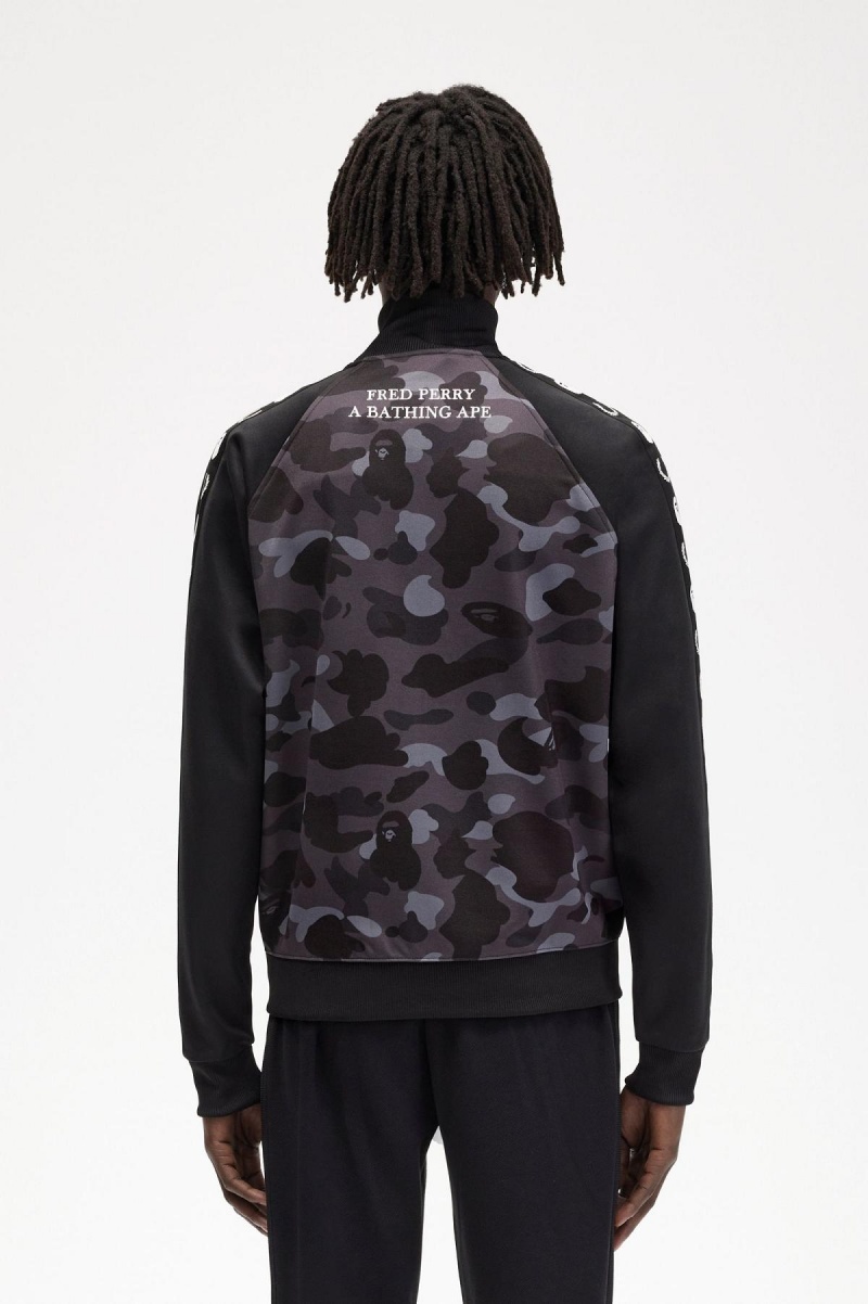 Black Fred Perry Camouflage Panel Men's Track Jackets | SCANY39023