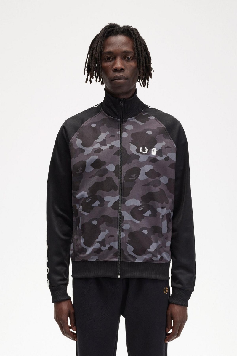 Black Fred Perry Camouflage Panel Men\'s Track Jackets | SCANY39023