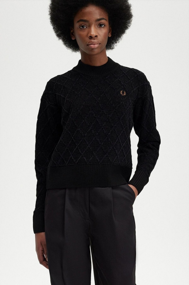 Black Fred Perry Chenille Grid Jumper Women's Knitwear | SCANY75562