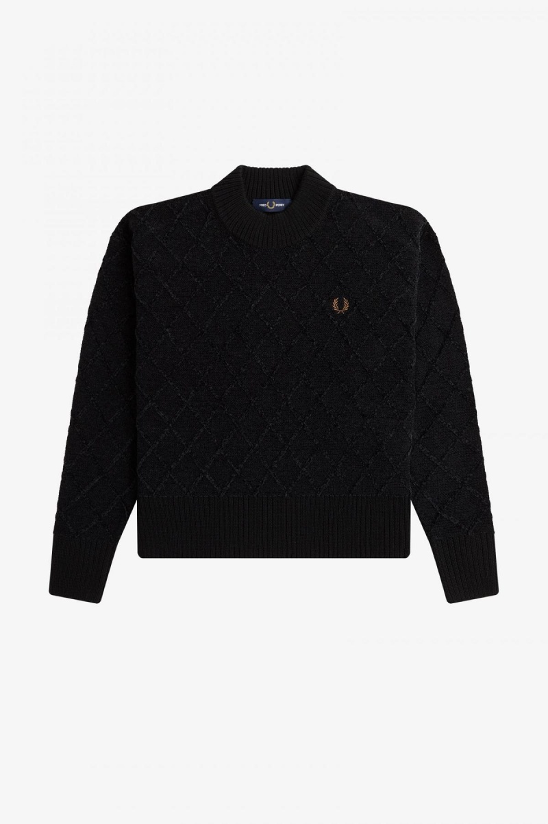 Black Fred Perry Chenille Grid Jumper Women's Knitwear | SCANY75562