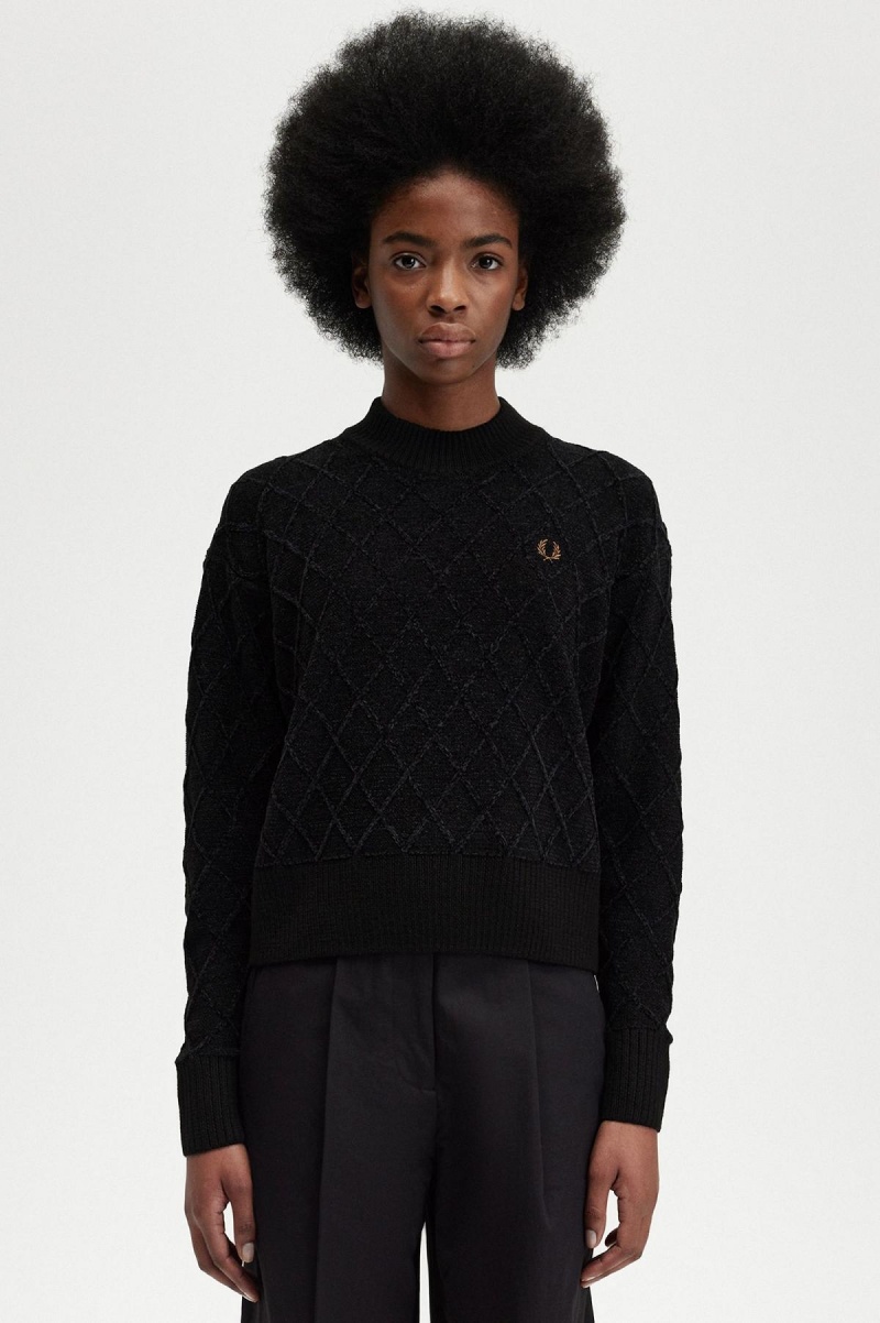 Black Fred Perry Chenille Grid Jumper Women\'s Knitwear | SCANY75562