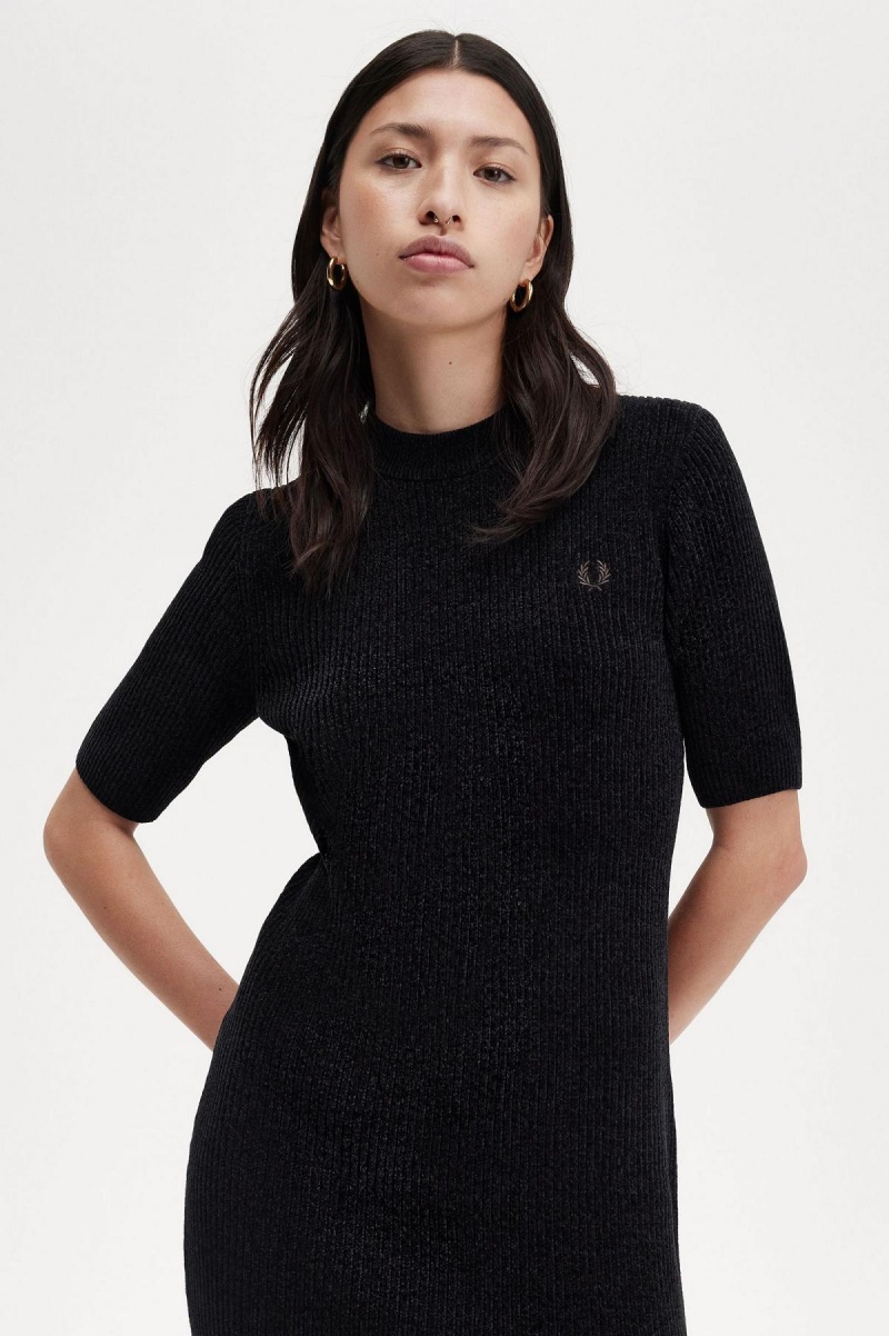 Black Fred Perry Chenille Rib Women's Dress | CAJZR43773