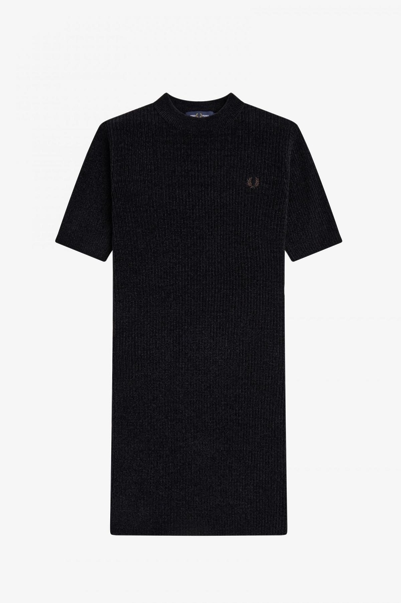 Black Fred Perry Chenille Rib Women's Dress | CAJZR43773