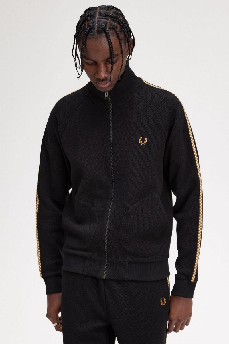 Black Fred Perry Chequerboard Tape Jacket Men's Tracksuits | CAXMI97005