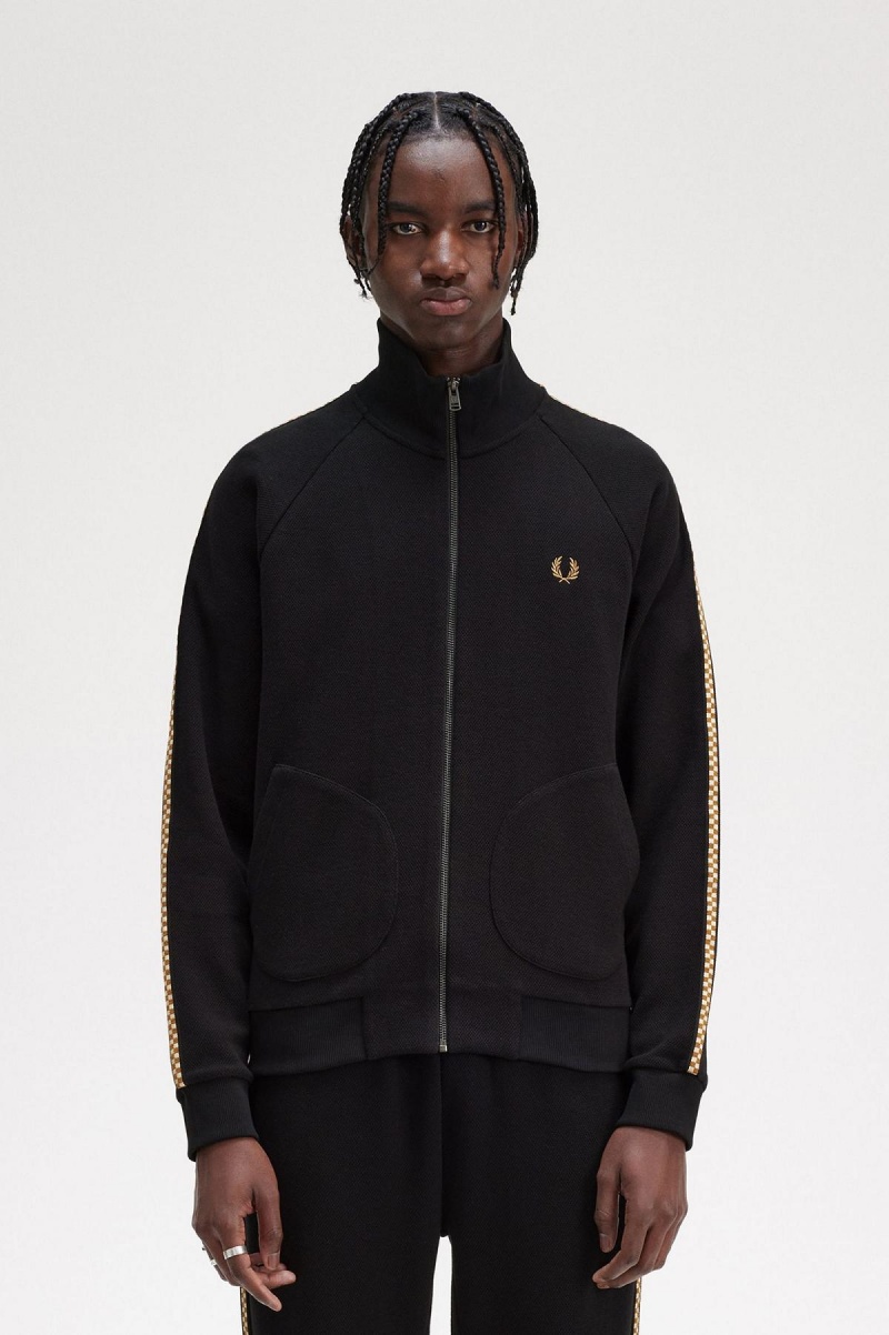 Black Fred Perry Chequerboard Tape Jacket Men\'s Tracksuits | CAXMI97005