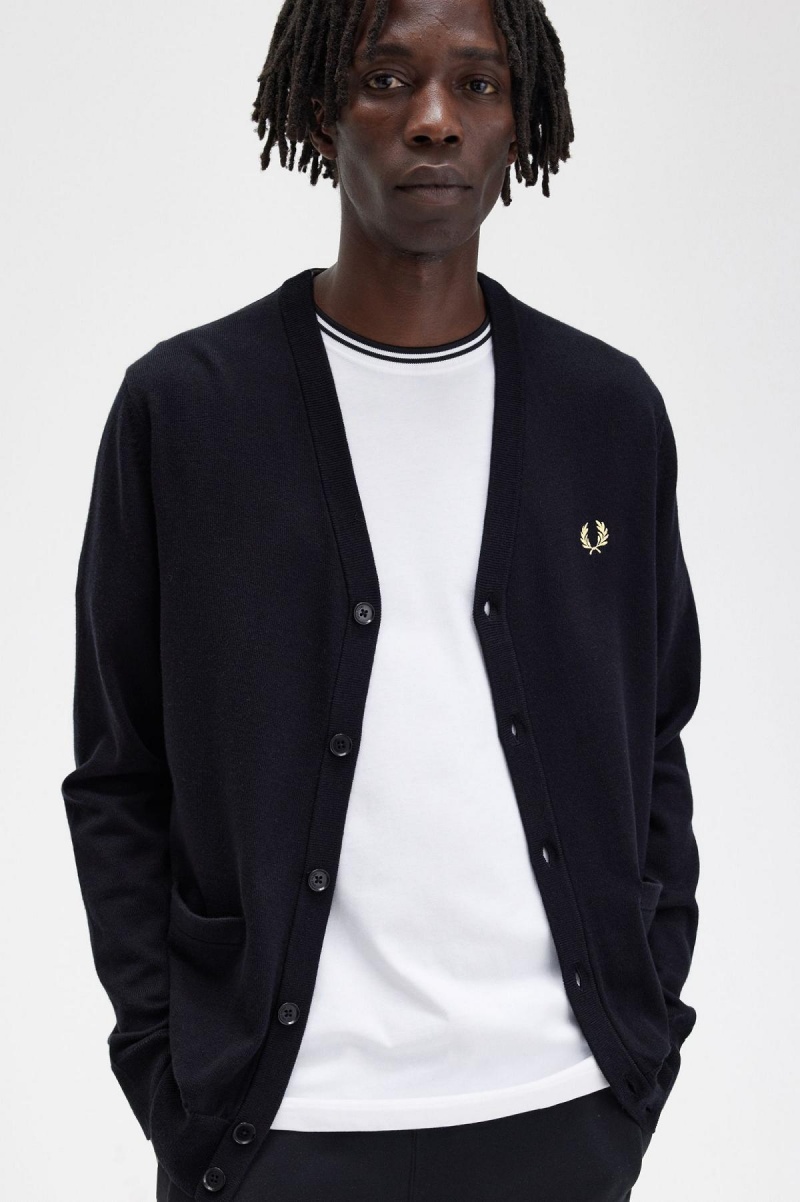 Black Fred Perry Classic Cardigan Men's Knitwear | CAZPD34342