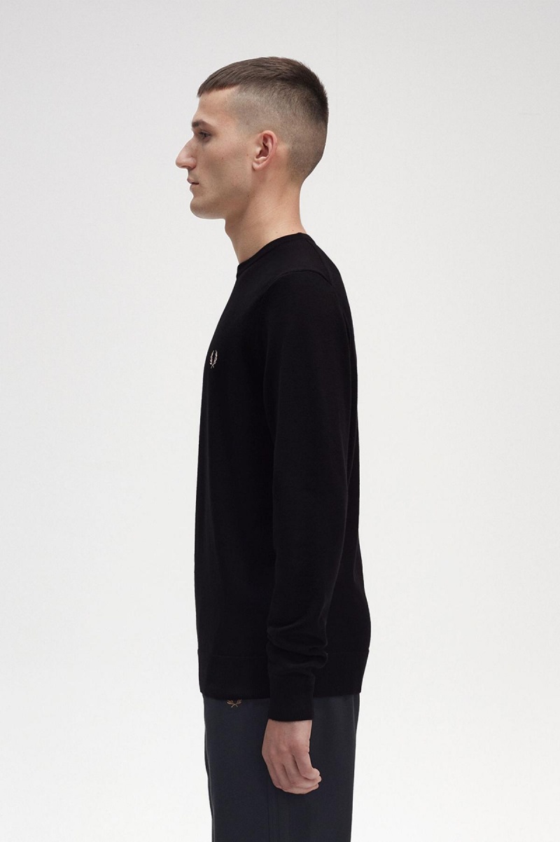 Black Fred Perry Classic Crew Neck Jumper Men's Knitwear | CAIIZ36468