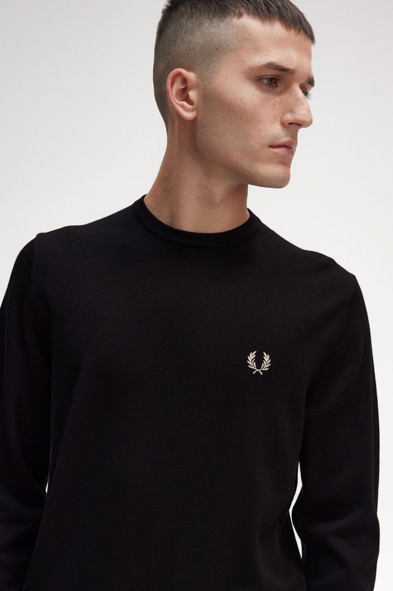 Black Fred Perry Classic Crew Neck Jumper Men's Knitwear | CAIIZ36468