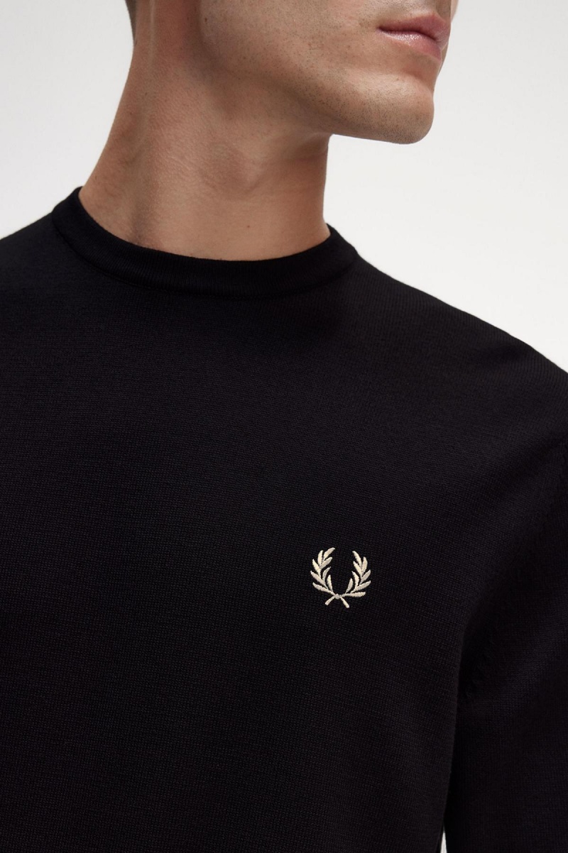 Black Fred Perry Classic Crew Neck Jumper Men's Knitwear | CAIIZ36468