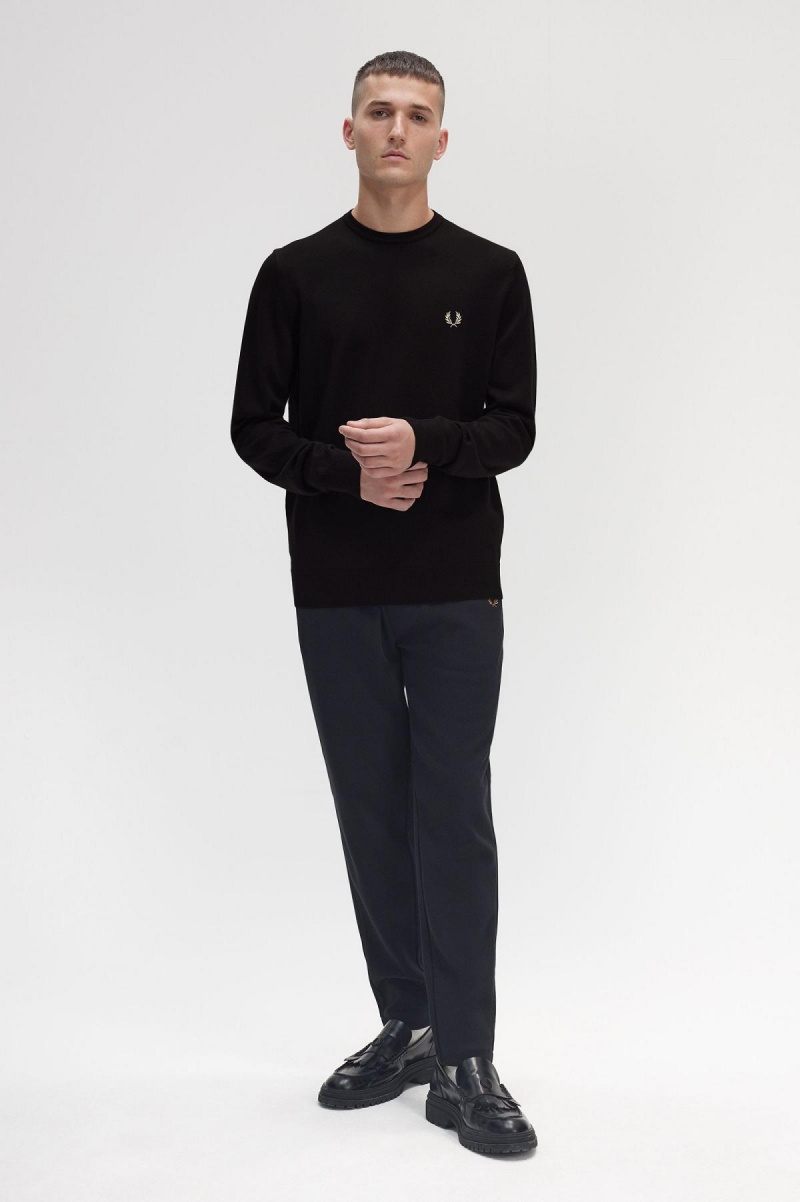 Black Fred Perry Classic Crew Neck Jumper Men's Knitwear | CAIIZ36468