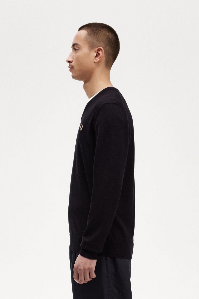 Black Fred Perry Classic V-Neck Jumper Men's Knitwear | CANZX13983