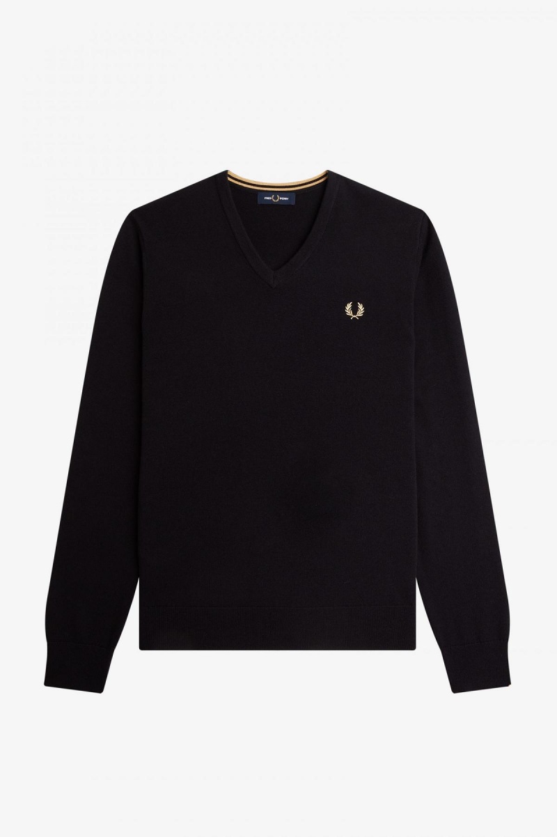 Black Fred Perry Classic V-Neck Jumper Men's Knitwear | CANZX13983