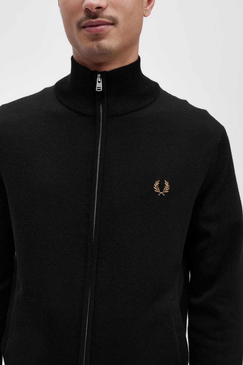 Black Fred Perry Classic Zip Through Cardigan Men's Knitwear | BCASO98143