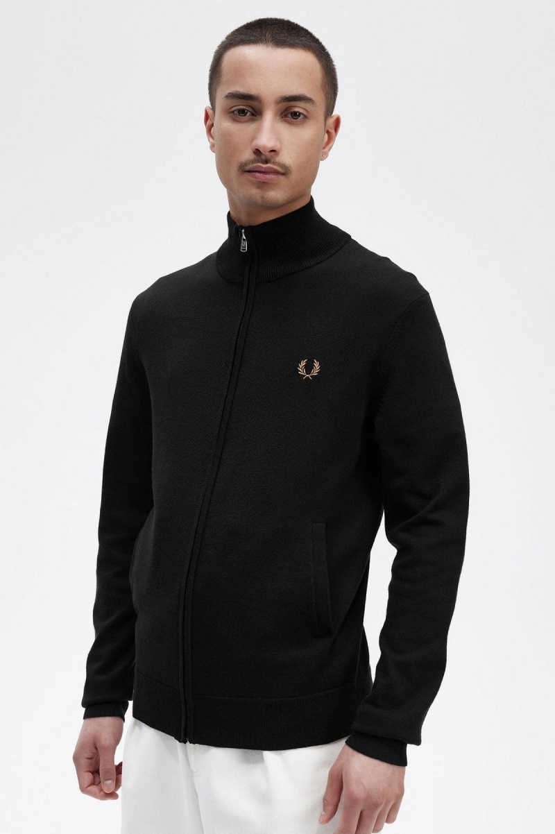 Black Fred Perry Classic Zip Through Cardigan Men's Knitwear | BCASO98143