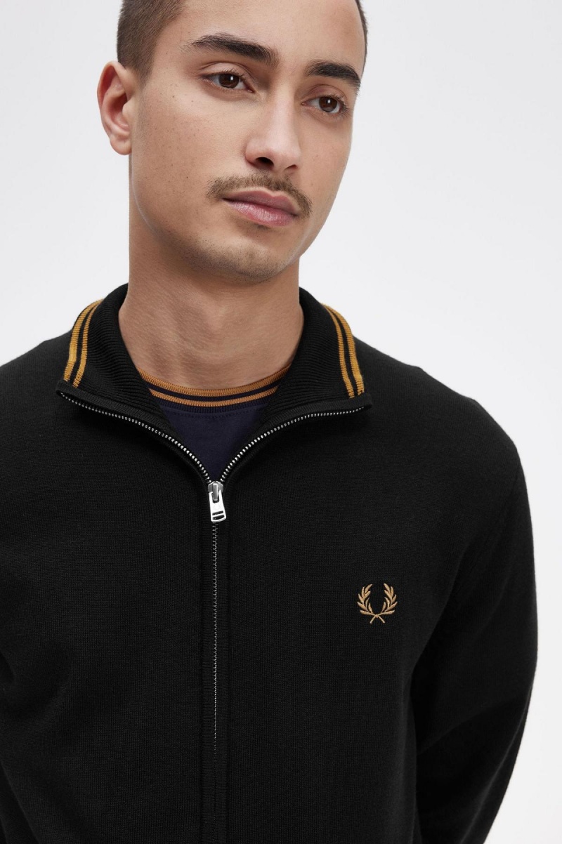 Black Fred Perry Classic Zip Through Cardigan Men's Knitwear | BCASO98143