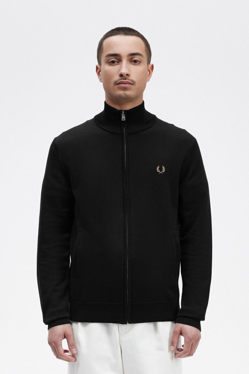 Black Fred Perry Classic Zip Through Cardigan Men\'s Knitwear | BCASO98143