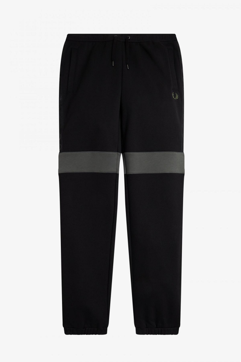 Black Fred Perry Colour Block Sweat Pants Men's Trousers | QCAUV35708