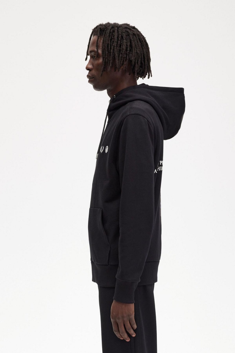 Black Fred Perry Contrast Zipped Hooded Men's Sweatshirts | QCAWA12018