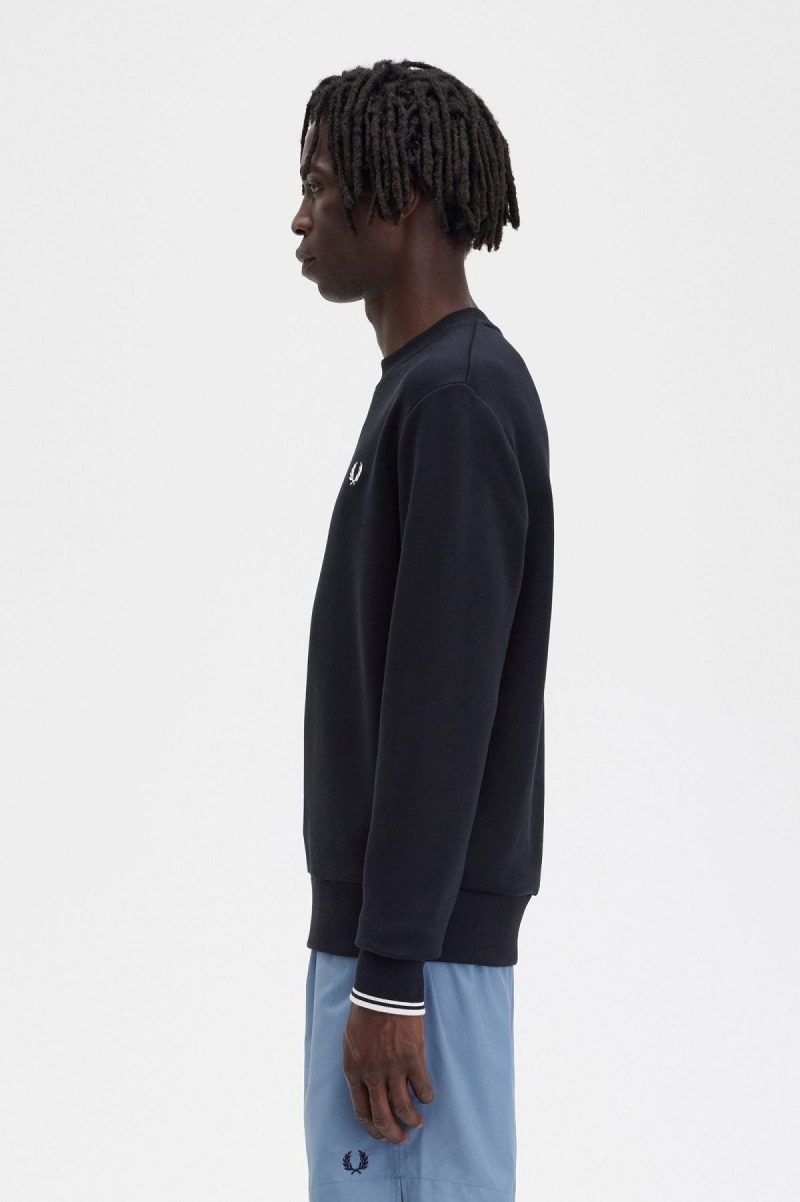 Black Fred Perry Crew Neck Men's Sweatshirts | CAJBT76855