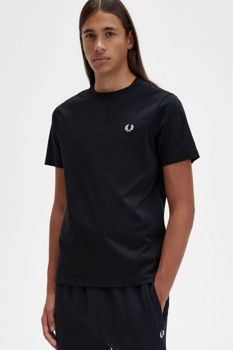 Black Fred Perry Crew Neck Men's T Shirts | GCAUC21837