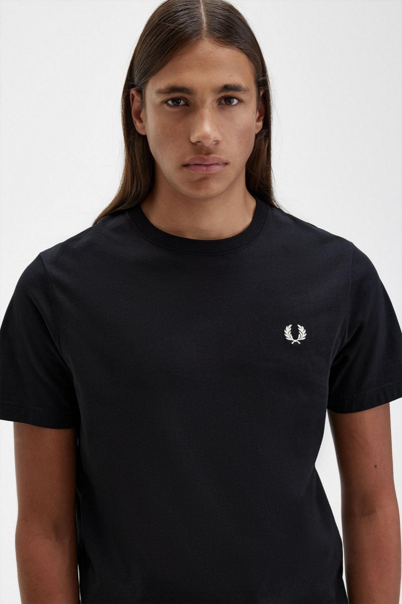 Black Fred Perry Crew Neck Men's T Shirts | GCAUC21837