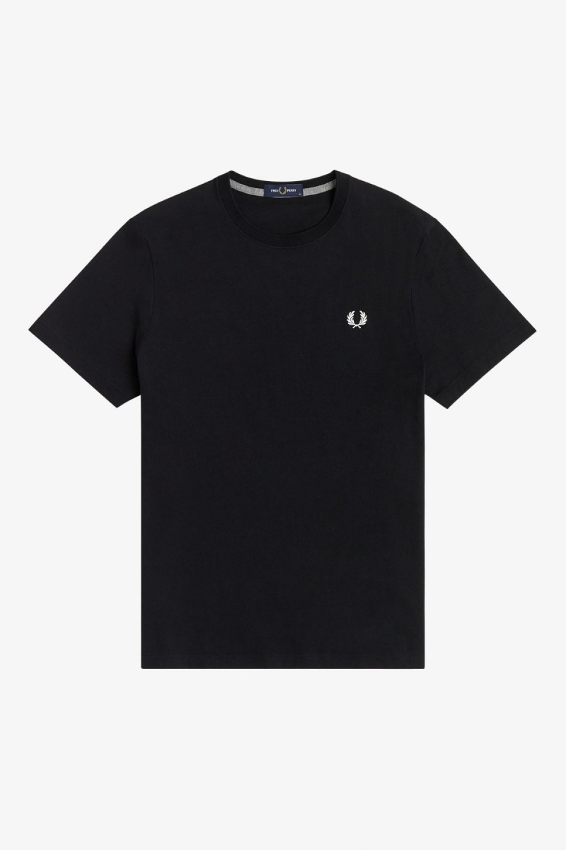 Black Fred Perry Crew Neck Men's T Shirts | GCAUC21837