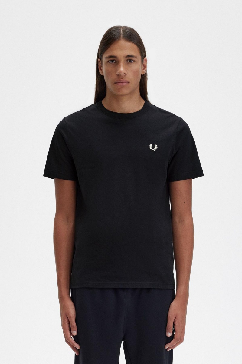 Black Fred Perry Crew Neck Men\'s T Shirts | GCAUC21837