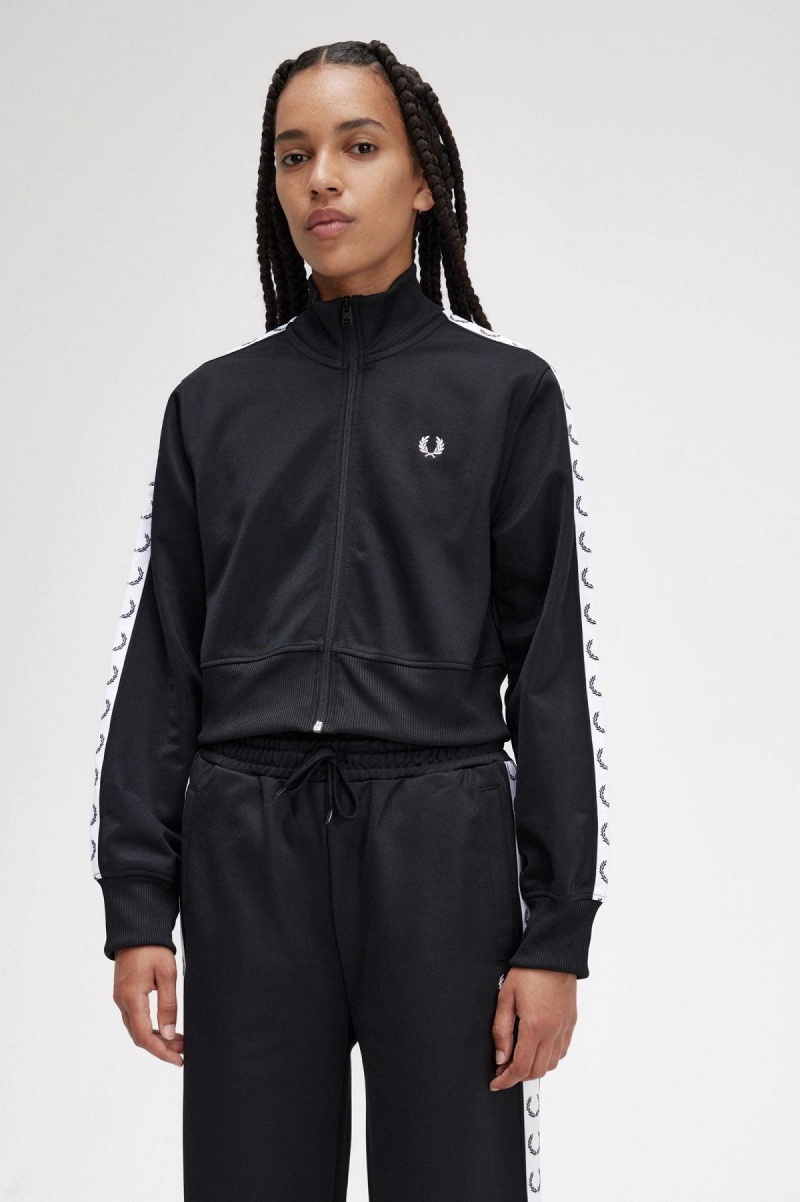 Black Fred Perry Cropped Taped Women's Coats | LCATR20950