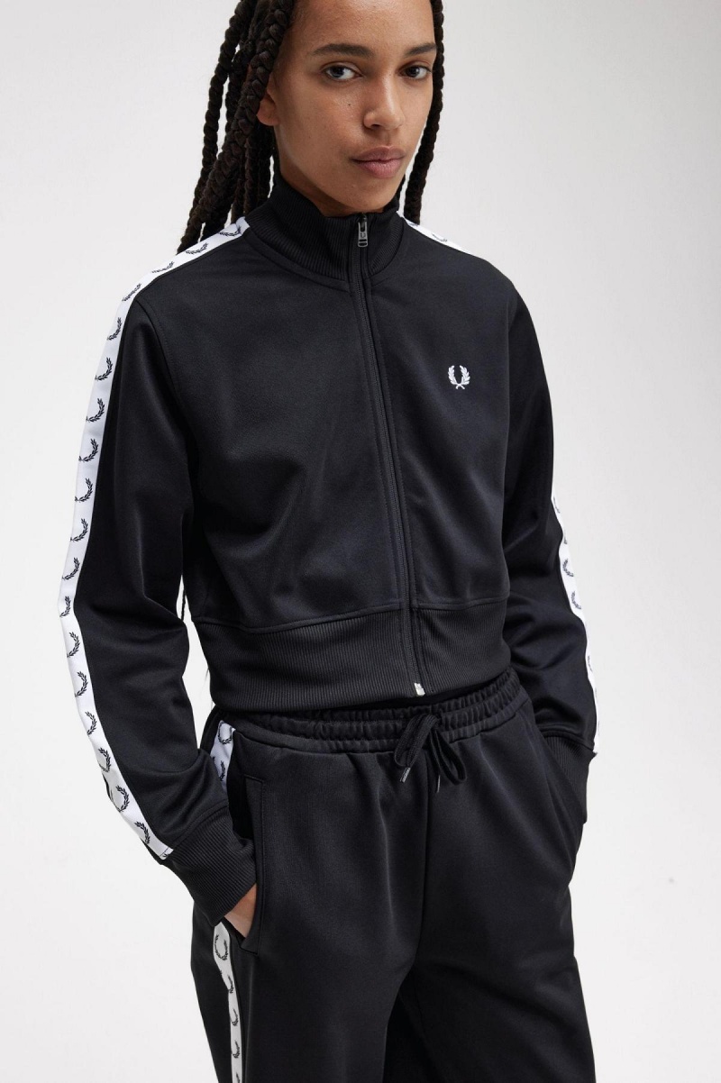 Black Fred Perry Cropped Taped Women's Coats | LCATR20950