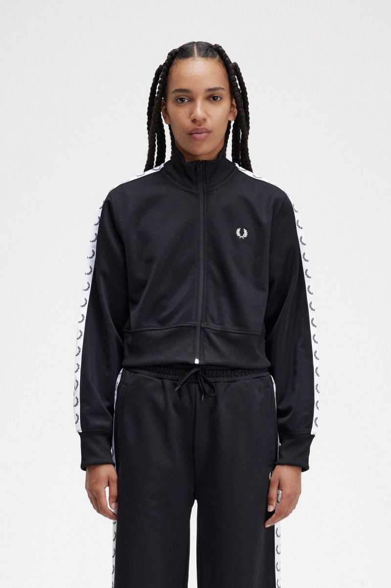 Black Fred Perry Cropped Taped Women\'s Coats | LCATR20950