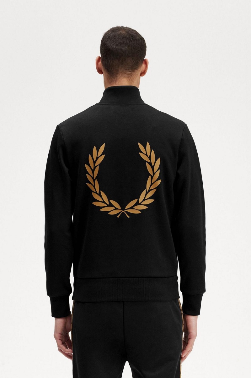 Black Fred Perry Double Graphic Half Zip Men's Sweatshirts | ECAVG21545