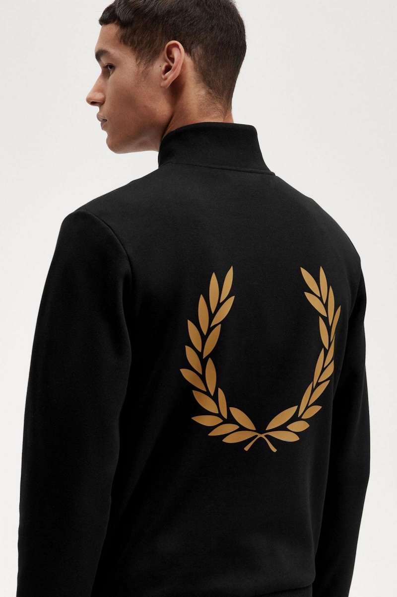 Black Fred Perry Double Graphic Half Zip Men's Sweatshirts | ECAVG21545