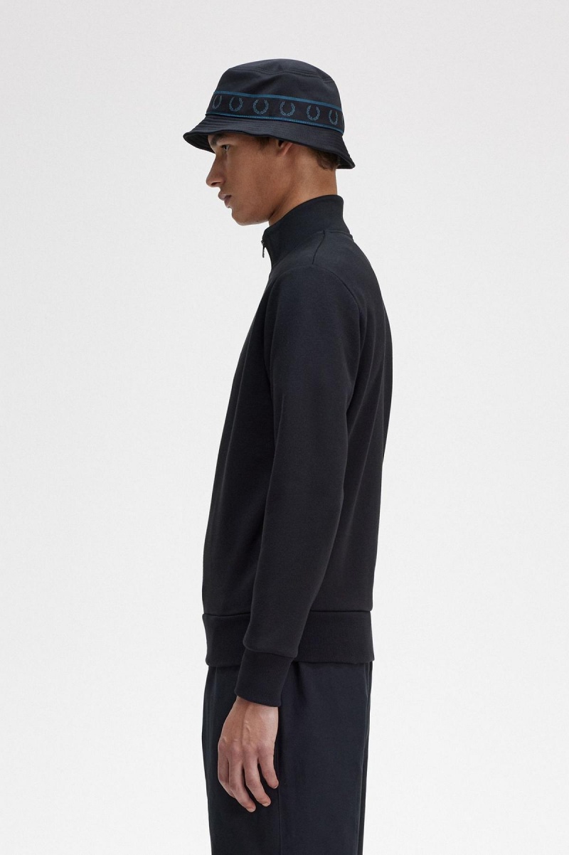 Black Fred Perry Embroidered Half Zip Men's Sweatshirts | TCAPQ55071