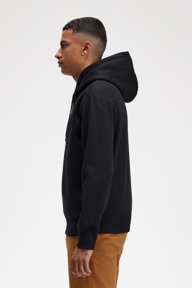 Black Fred Perry Embroidered Hooded Men's Sweatshirts | CAZDE14643