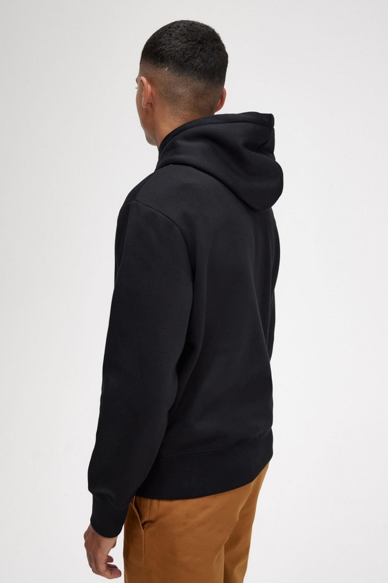 Black Fred Perry Embroidered Hooded Men's Sweatshirts | CAZDE14643