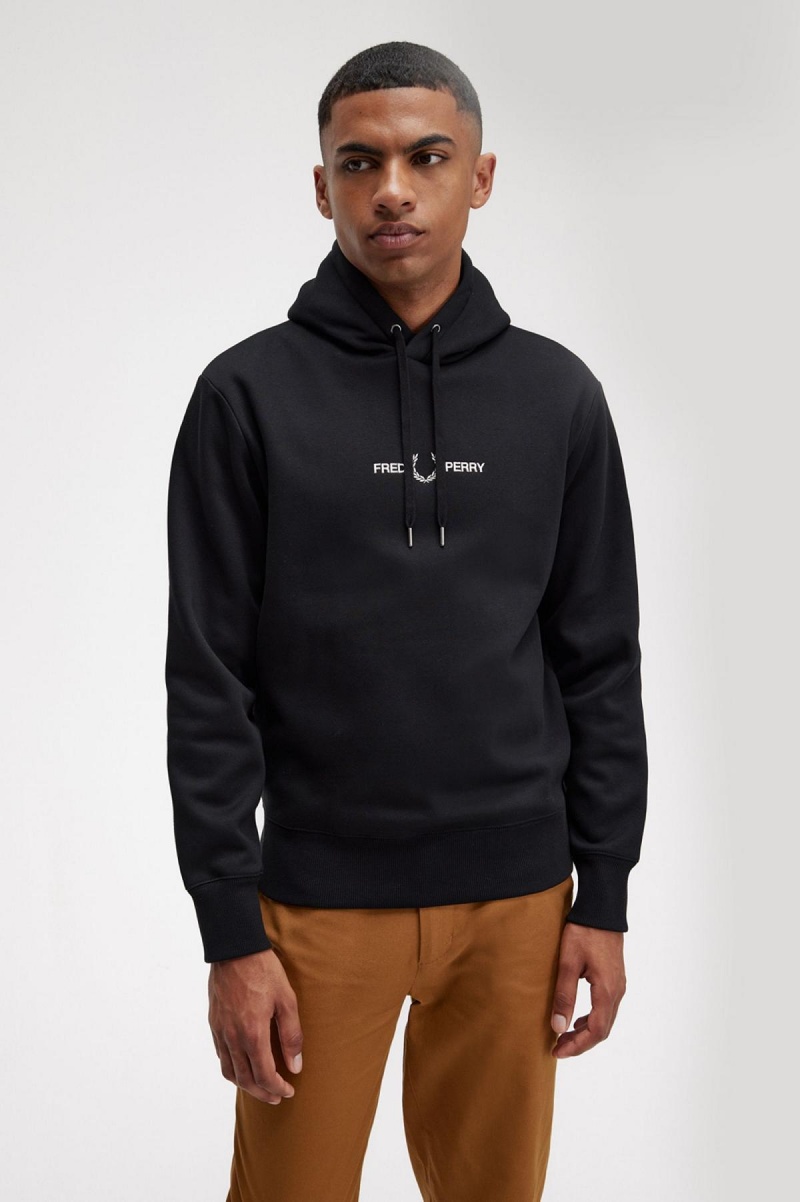 Black Fred Perry Embroidered Hooded Men's Sweatshirts | CAZDE14643